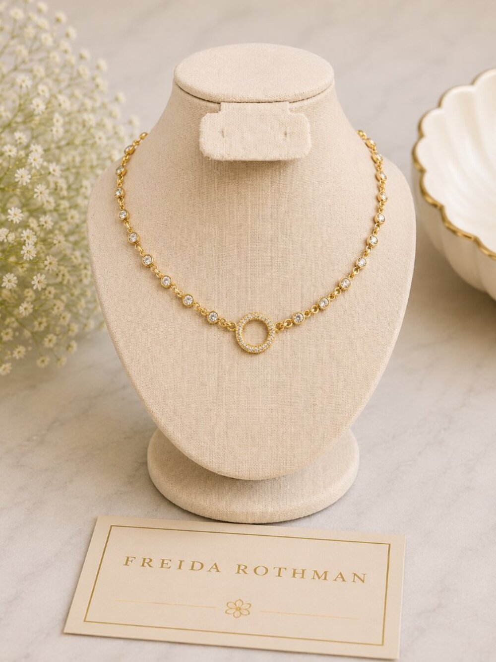 Freida Rothman Vault Bezel Set Pave Closure Necklace NWT $125 MSRP